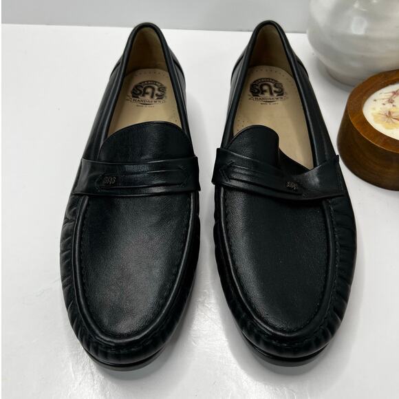 SAS Ace Leather Slip On Comfort Moc Toe Loafer Black Men\'s 11 Wide Tried On main image 7